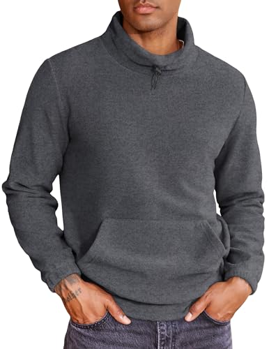 COOFANDY Herren Sweatshirt Fleece Pullover Stehkragen Känguru-Tasche Winter Tops Mittel Grau XXL von COOFANDY