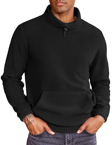 COOFANDY Herren Fleecepullover Fleece Pullover Sweatshirt Stehkragen Warm Winter Pulli Schwarz S von COOFANDY