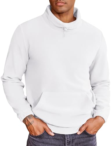 COOFANDY Herren Fleecepullover Fleece Pullover Sweatshirt Stehkragen Warm Winter Pulli Weiß L von COOFANDY