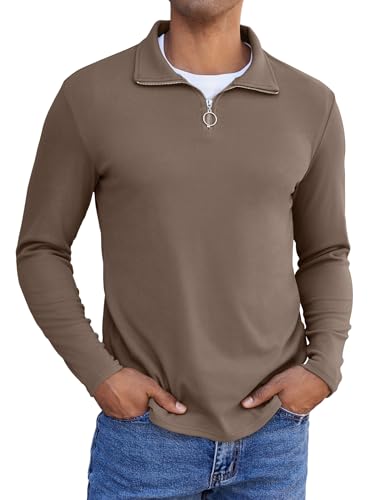COOFANDY Herren Sweatshirt Half Zip Pullover Poloshirt Herren Langarm Polo Sweatshirt Longsleeve T Shirt Casual Pullover Langarmshirts Pulli Sport Shirt Braun M von COOFANDY