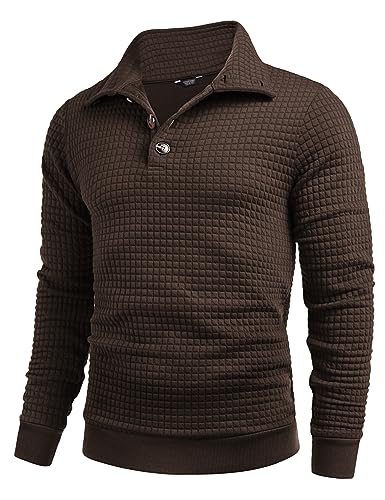 COOFANDY Herren Sweatshirt mit Kragen Pullover Winter Sweatshirt mit Stehkragen Herrenpullover Langarm Button Down Sweatshirts Ohne Kapuze Braun S von COOFANDY