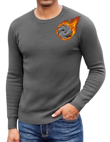 COOFANDY Herren Sweatshirts Gefütterte Winter Fleece Pullover Warm Sweater mit Rundhalsausschnitt Dunkelgrau L von COOFANDY