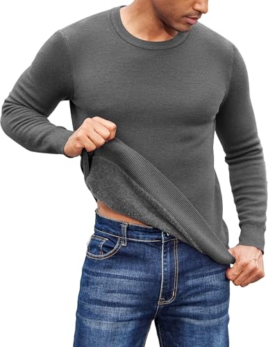 COOFANDY Herren Sweatshirts Gefütterte Winter Fleece Pullover Warm Sweater mit Rundhalsausschnitt Dunkelgrau XXL von COOFANDY