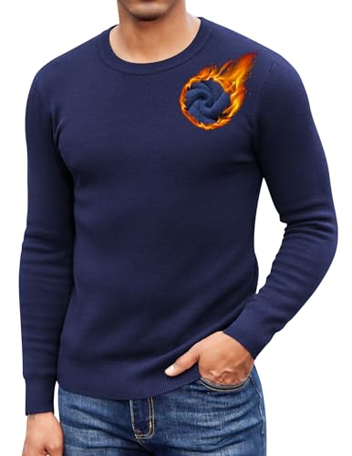 COOFANDY Herren Sweatshirts Gefütterte Winter Fleece Pullover Warm Sweater mit Rundhalsausschnitt Navy Blau 3XL von COOFANDY