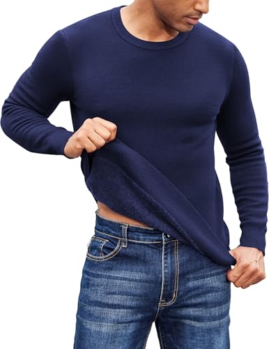 COOFANDY Herren Sweatshirts Gefütterte Winter Fleece Pullover Warm Sweater mit Rundhalsausschnitt Navy Blau M von COOFANDY