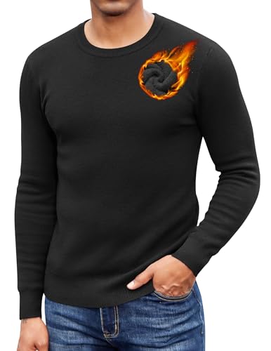 COOFANDY Herren Sweatshirts Gefütterte Winter Fleece Pullover Warm Sweater mit Rundhalsausschnitt Schwarz M von COOFANDY