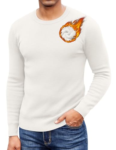 COOFANDY Herren Sweatshirts Gefütterte Winter Fleece Pullover Warm Sweater mit Rundhalsausschnitt Weiß M von COOFANDY