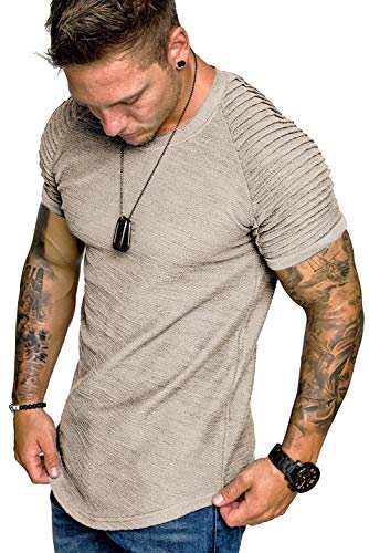 COOFANDY Herren T-Shirt Casual Rundhlas Männer Shirt Sportshirt Laufshirt Kurzarm Gym Shirts Muscleshirt Atmungsaktiv Shirts Basic Khaki L von COOFANDY