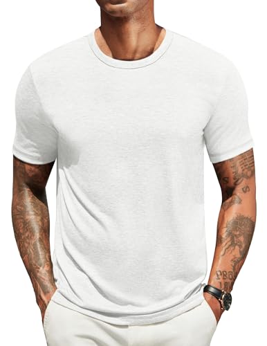 COOFANDY Herren T Shirt Rundhals T Shirt Sommer T-Shirt Basic Tshirt Einfarbig Unterhemd Casual Tshirt Männer Round Neck T-Shirt Unterzieh T Shirt Regular Fit Weiß XXL COOFANDY Herren T Shirt Rundhals T Shirt Sommer T-Shirt Basic Tshirt Einfarbig Unterhemd Casual Tshirt Männer Round Neck T-Shirt Unterzieh T Shirt Regular Fit Weiß XXL von COOFANDY