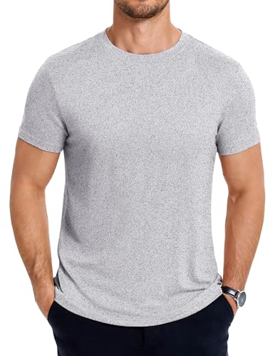 COOFANDY Herren T Shirt Sommer Basic Kurzarm Rundhals Casual Einfarbig T-Shirt Regular Fit Hellgrau 3XL von COOFANDY