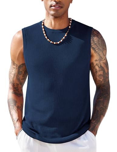 COOFANDY Herren Tank Top Ärmelloses Muskelshirts Fitness Gym Sport Sommer Leicht Strick Männer Achselshirts Blauviolett M von COOFANDY