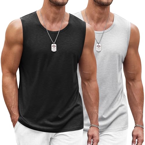 COOFANDY Herren Tank Top Ärmelloses Shirt Fitness Achselshirt Muskelshirt Schnelltrocknendes Gym Sleeveless Funktionsshirt Sport Laufshirt für Männer Schwarz/Hellgrau L von COOFANDY