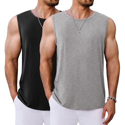 COOFANDY Herren Tank Top Funktionsshirt Ärmellosees Achselshirts Gym Shirt Sleeveless Tanktops Schwarz/Hellgrau (2 Stück) XXL von COOFANDY