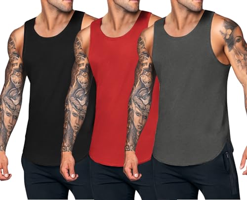 COOFANDY Herren Tank Top Sport Unterhemd Herren Tanktops Gym Sommer Achselshirts Tankshirt Bodybuilding Ärmellose Fitness Shirt Black/Dark Gray/Red L von COOFANDY
