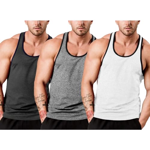 COOFANDY Herren-Tank-Tops, Y-Rücken, Muskel-T-Shirt, ärmellos, Fitness, Bodybuilding, 3er-Pack, Schwarz/Weiß/Grau, XX-Large von COOFANDY