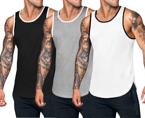 COOFANDY Herren Tank Tops Ärmellose Shirts Stringer Herren Tanktops 3er Pack Quick Dry Tankshirt Fitness Gym Muskel T-Shirt Schwarz/Weiß/Dunkelgrau S von COOFANDY