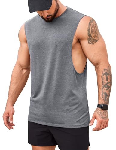 COOFANDY Herren Tank Tops Workout Cut Off Muskelshirt Fitness Ärmelloses Shirt Grau 1 Stück L von COOFANDY