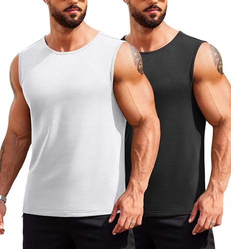 COOFANDY Herren Tanktop 2er Pack Ärmelloses Muskelshirts Fitness Sleeveless Shirt Atmungsaktiv Sommer Achselshirts Schwarz und Weiß XL von COOFANDY