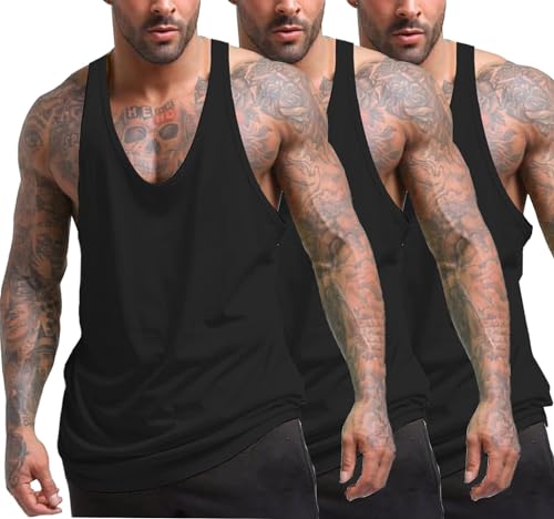 COOFANDY Herren Tanktop 3er Pack Gym Muskelshirt Workout Tankshirt Fitness Ärmellos Funktionsshirt Stringer Achselshirt Schwarz/Schwarz/Schwarz S von COOFANDY