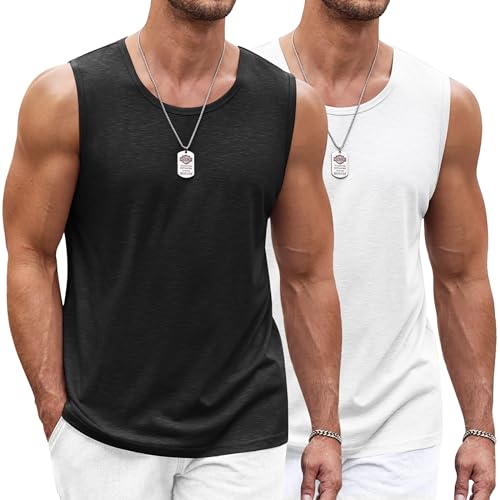 COOFANDY Herren Tanktop Ärmelloses Muskelshirts Fitness Sleeveless Shirt Atmungsaktiv Laufshirt Achselshirts Hoodie für Gym Running Training Schwarz/Weiß XXL von COOFANDY