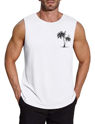 COOFANDY Herren Tanktop Ärmelloses Muskelshirts Fitness Sleeveless Sommer Shirt Atmungsaktiv Laufshirt Basic Tank Top Weiß XXL von COOFANDY