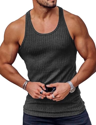COOFANDY Herren Tanktop Gym Muskelshirt Workout Tank Top Fitness Ärmellos Funktionsshirt Stringer Achselshirt Dunkelgrau XXL von COOFANDY