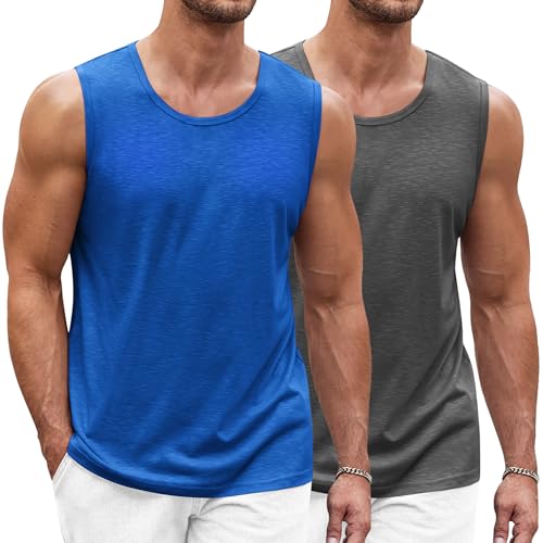 COOFANDY Herren Tanktop Gym Muskelshirt Workout Tankshirt Fitness Ärmellos Funktionsshirt Stringer Achselshirt Dunkelgrau/Saphirblau(2 Stück) M von COOFANDY