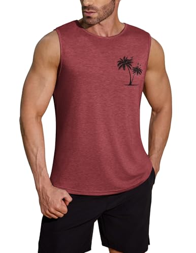 COOFANDY Tops für Herren Gym Muskelshirt Printed Tank Top Workout Tankshirt Fitness Achselshirt Herren Ärmellos Funktionsshirt Weinrot 3XL von COOFANDY