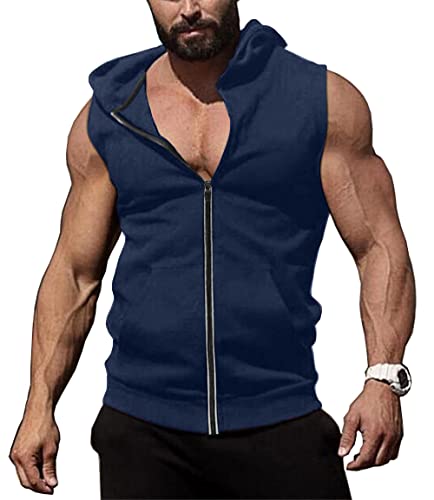 COOFANDY Herren-Tanktop mit Kapuze und Reißverschluss, Bodybuilding, Fitness, Muskel-T-Shirt, ärmellos, Fitness-Kapuzenpullover, Blau, Medium COOFANDY Herren-Tanktop mit Kapuze und Reißverschluss, Bodybuilding, Fitness, Muskel-T-Shirt, ärmellos, Fitness-Kapuzenpullover, Blau, Medium von COOFANDY
