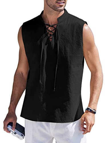 COOFANDY Herren Tanktops aus Baumwolle und Leinen, ärmellos, Schwarz, Schwarz, XX-Large von COOFANDY