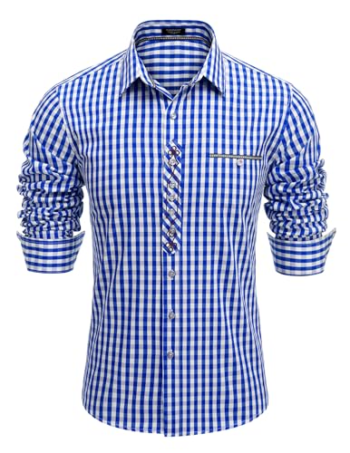 COOFANDY Herren Trachtenhemd Langarm Oktoberfest Hemd Kariertes Hemd Bayrisches Freizeithemd Tracht Karo Hemden Festhemd Regular Fit Arbeitshemd 01-Blau XL COOFANDY Herren Trachtenhemd Langarm Oktoberfest Hemd Kariertes Hemd Bayrisches Freizeithemd Tracht Karo Hemden Festhemd Regular Fit Arbeitshemd 01-Blau XL von COOFANDY