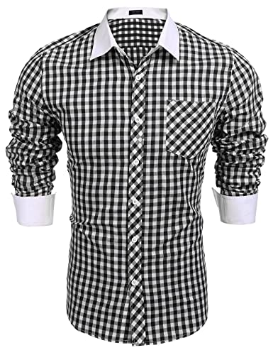 COOFANDY Herren Trachtenhemd Men's Button Down Long Sleeve Cotton Shirt Regular fit Dress Shirts Casual Stylish Blue 3X-Large Schwarz L von COOFANDY