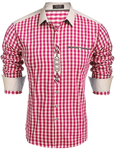 COOFANDY Herren Trachtenhemd Oktoberfest Hemd Karriert Langarm Plaid Hemden Freizeit Karohemden Oberteil mit Baumwolle Bayrisches Hemd für Männer 45-rot XXL von COOFANDY