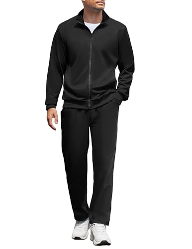 COOFANDY Herren-Trainingsanzüge, lässiger Sweatanzug, 2-teilig, durchgehender Reißverschluss, athletischer Jogginganzug, Sport-Sweatanzug, Schwarz, Medium von COOFANDY