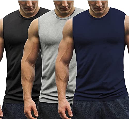 COOFANDY Tank Top Herren 3per Pack Baumwolle Axelshirt ämellos Achselshirts Athletic Classic Muskelshirts Unterhemden für Männer Schwarz/Navy Blau/Hellgrau S von COOFANDY