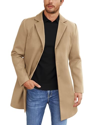 COOFANDY Herren-Trenchcoat aus Wollmischgewebe, eingekerbter Reverskragen, einreihiger Übermantel, klassischer Pfauenmantel mit Taschen, Khaki, L COOFANDY Herren-Trenchcoat aus Wollmischgewebe, eingekerbter Reverskragen, einreihiger Übermantel, klassischer Pfauenmantel mit Taschen, Khaki, L von COOFANDY