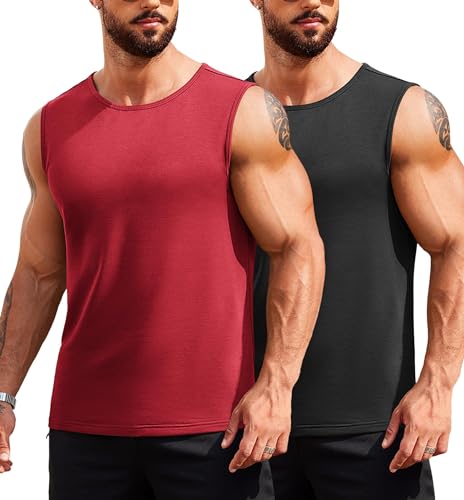 COOFANDY Herren Unterhemden Fitness Muscle Achselhemden Gym Ärmelloses Workout Funktionsshirt Schwarz und Rot S von COOFANDY