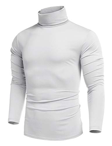 COOFANDY Rollkragenpullover Herren dünner Unterzieh Rolli Einfarbig Langarmshirt Rollkragen Pulli Baumwolle Stehkragen für Männer Rollkragenshirt Weiß M von COOFANDY