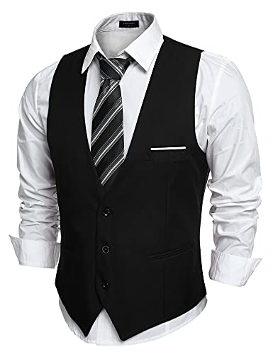 COOFANDY Herren V-Ausschnitt Ärmel Slim Fit Jacke beiläufige Klage Westen XX-Large Schwarz (Regular) von COOFANDY