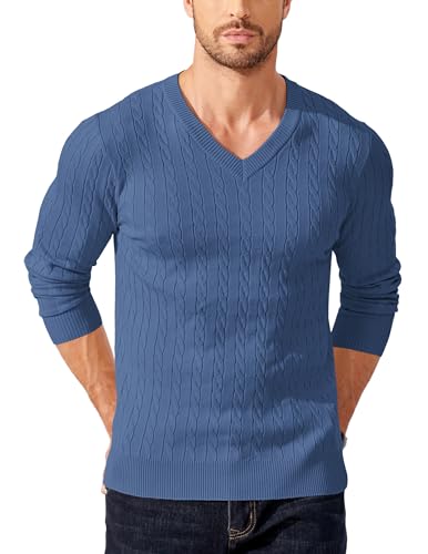 COOFANDY Herren V Ausschnitt Pullover Langarm Strickpullover Feinstrick Zopfmuster Winterpullover Männer Pulli Blau XXL COOFANDY Herren V Ausschnitt Pullover Langarm Strickpullover Feinstrick Zopfmuster Winterpullover Männer Pulli Blau XXL von COOFANDY