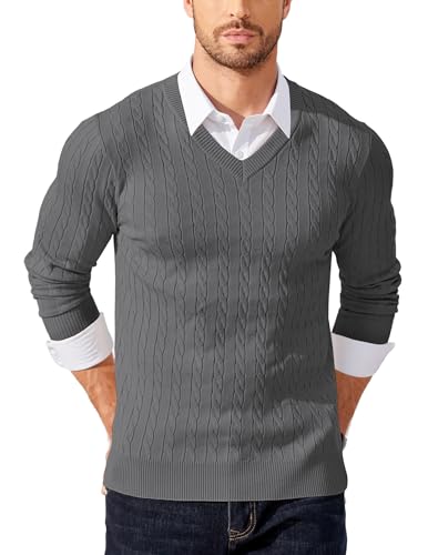 COOFANDY Herren V Ausschnitt Pullover Langarm Strickpullover Feinstrick Zopfmuster Männer Pulli Dunkelgrau XXL COOFANDY Herren V Ausschnitt Pullover Langarm Strickpullover Feinstrick Zopfmuster Männer Pulli Dunkelgrau XXL von COOFANDY