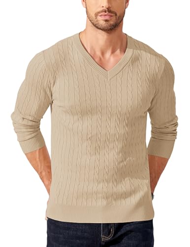 COOFANDY Herren V Ausschnitt Pullover Langarm Strickpullover Feinstrick Zopfmuster Winterpullover Männer Pulli Khaki M COOFANDY Herren V Ausschnitt Pullover Langarm Strickpullover Feinstrick Zopfmuster Winterpullover Männer Pulli Khaki M von COOFANDY