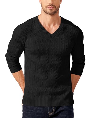 COOFANDY Herren V Ausschnitt Pullover Langarm Strickpullover Feinstrick Zopfmuster Winterpullover Männer Pulli Schwarz XXL COOFANDY Herren V Ausschnitt Pullover Langarm Strickpullover Feinstrick Zopfmuster Winterpullover Männer Pulli Schwarz XXL von COOFANDY
