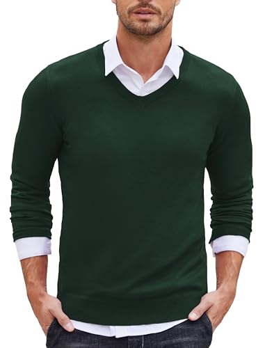COOFANDY Herren V Ausschnitt Pullover Langarm Sweater Slim Fit Winter Einfarbig Strickpullover Männer PAT3 XL von COOFANDY