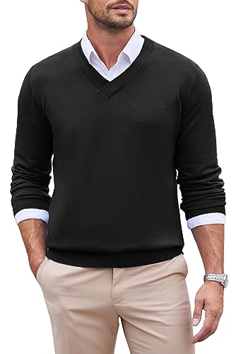 COOFANDY Herren V Ausschnitt Pullover Strickpullover Herrenpullover Langarm Slim Fit Feinstrick Casual Business Pulli Sweater Winterpullover Einfarbig Schwarz M COOFANDY Herren V Ausschnitt Pullover Strickpullover Herrenpullover Langarm Slim Fit Feinstrick Casual Business Pulli Sweater Winterpullover Einfarbig Schwarz M von COOFANDY