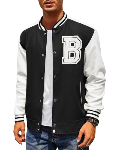 COOFANDY Herren Varsity Jacke Wollmischung Letterman Bomberjacke Baseball Leichte Jacke, A-Schwarz, XL von COOFANDY