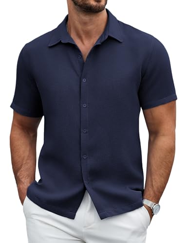 COOFANDY Herren Waffel Kurzarm Hemd Casual Sommerhemd Regular Fit Freizeithemd Textured Shirt Basic Hemden von COOFANDY
