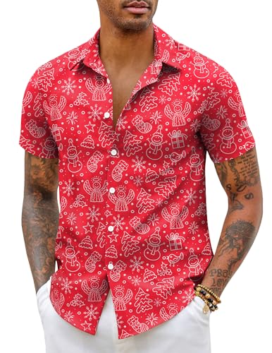 COOFANDY Weihnachten Hemd Herren Weihnachtsshirt 3D Druck Weihnachts Freizeithemd Weihnachtshemd Weihnachtsmann Hemd Funky Christmas Print Christmas Freizeithemd Rotwein XXL von COOFANDY