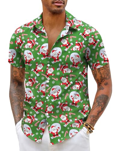 COOFANDY Weihnachtshemd Herren Weihnachten Hemd Weihnachtsshirt Kurzarm Christmas Hemd Xmas Shirt Weihnachts Freizeithemd Funky Christmas Print Christmas Freizeithemd Grün XXL COOFANDY Weihnachtshemd Herren Weihnachten Hemd Weihnachtsshirt Kurzarm Christmas Hemd Xmas Shirt Weihnachts Freizeithemd Funky Christmas Print Christmas Freizeithemd Grün XXL von COOFANDY