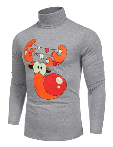 COOFANDY Herren Weihnachtspullover 3D Druck Weihnachts Pullover Norwegerpullover Christmas Sweater Rollkragenpullover Rollkragenshirt Party Weihnachten Grau S von COOFANDY